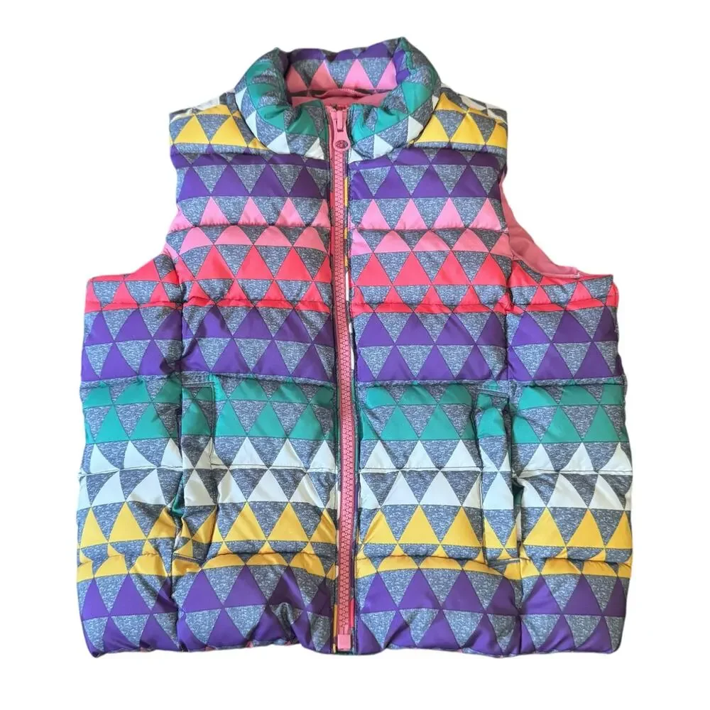 Baby GAP Quilted Puffer Vest Colorful Graphic Pattern Funnel Neck Full 4 Years
